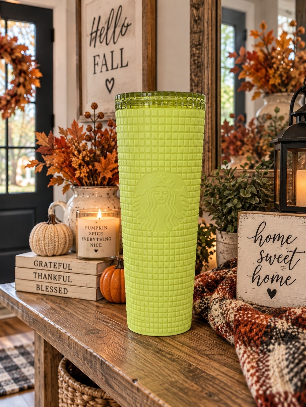 Starbucks Lime Green Textured Tumbler with Embossed Logo
